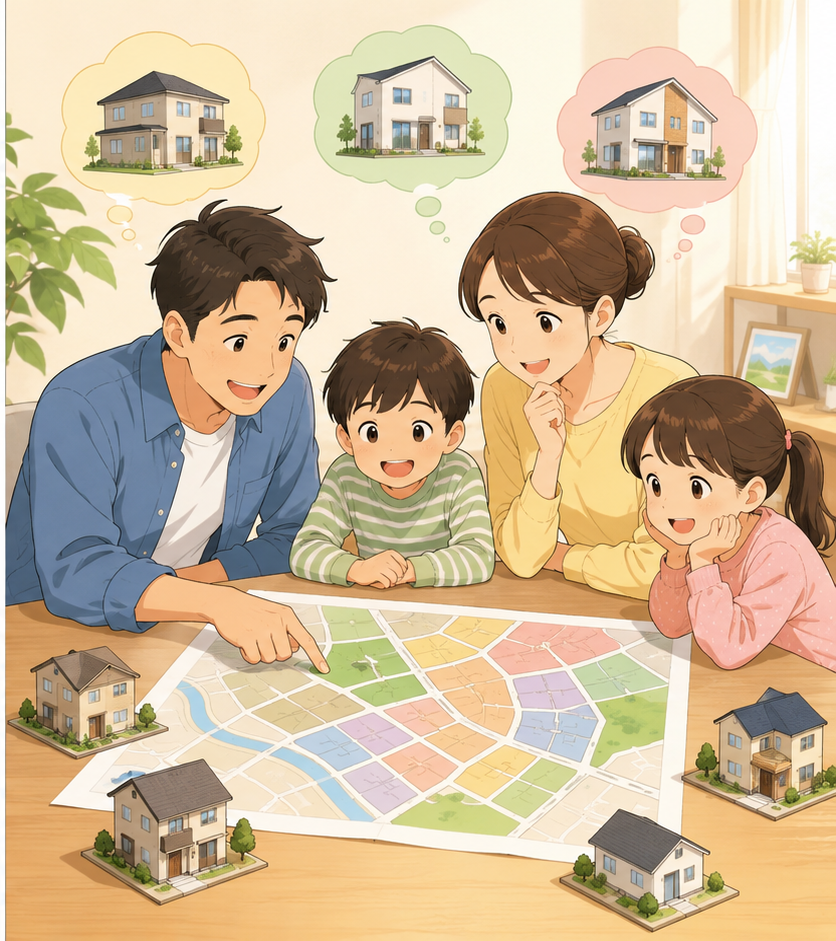エリアを比較しながら家選びをする家族